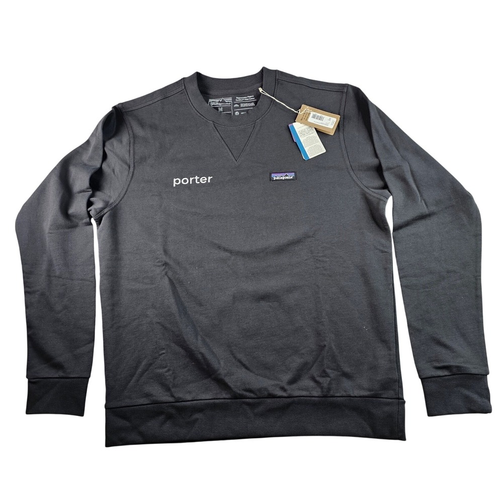 New Mens Black Patagonia Crewneck Sweatshirt‎ Organic Cotton Casual Pullover Top